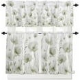 thumbnail image 1 of Sage Green Flowers Kitchen Curtains and Valances Set, Rod Pocket Curtains Tier Farmhouse Window Curtains 24 Inch Length, Spring Botanical Floral Plants 3 Piece Kitchen Curtains Set, 1 of 6