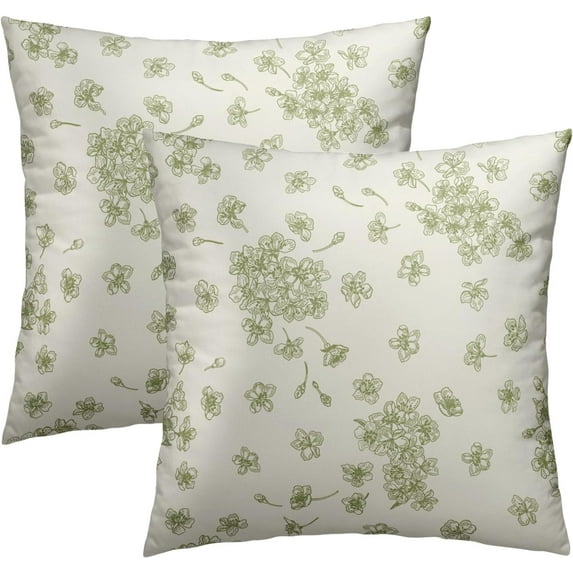 Sage Green Flowers Pillowcase Set of 2 Green and White Little Floral Throw Pillows Square 16x16 Inch Vintage Chinoiserie Flowers Pillow Cushion Covers Decor for Home Living Room Bed Sofa Outdoor
