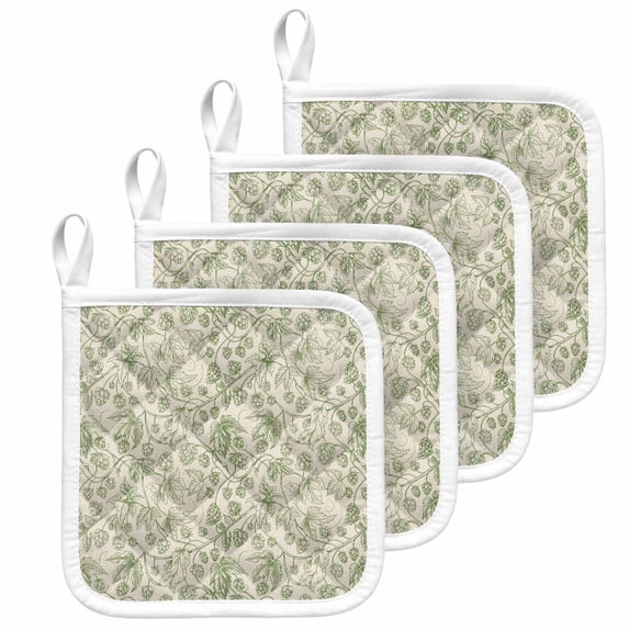 Sage Green Flowers Pot Holders for Kitchen Heatproof Potholder, 4 Pack Rustic Pastoral Botanical Floral Leaf Hot Pads Multipurpose Oven Pads Cloth Potholders Trivet for Cooking and Baking