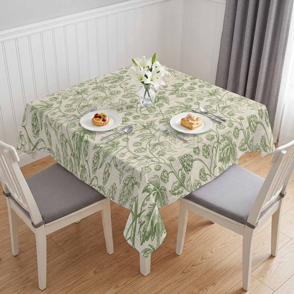 Sage Green Flowers Table Cloth Waterproof Tablecloths, Rustic Pastoral Botanical Floral Leaf Tablecloth Dining Table Cover for Kitchen Party Tabletop Outdoor, Square Tablecloth 60x60 Inch