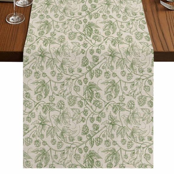 Sage Green Flowers Table Runner 108 Inches Long,Rustic Pastoral Botanical Floral Leaf Cotton Linen Table Runners Dresser Scarves,Tabletop Scarf Furniture Cover for Home Dinner Party Decor 13"x108"