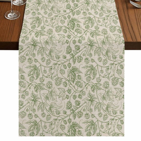 Sage Green Flowers Table Runner 108 Inches Long,Rustic Pastoral Botanical Floral Leaf Cotton Linen Table Runners Dresser Scarves,Tabletop Scarf Furniture Cover for Home Dinner Party Decor 13"x108"