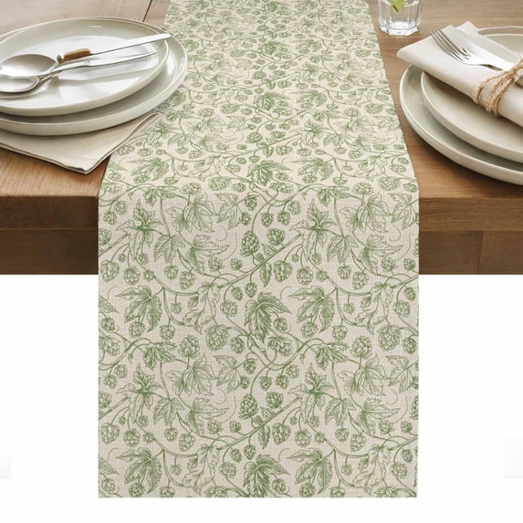 Sage Green Flowers Table Runner - 120 Inch Long, Kitchen Dining Table Runner Dresser Scarves, Rustic Pastoral Botanical Floral Leaf Farmhouse Decor for Coffee Tables Wedding Party Banquet