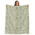 thumbnail image 1 of Sage Green Flowers Throw Blanket,Flannel Fleece Blanket with Striped Design for Couch,Rustic Pastoral Botanical Floral Leaf Soft Breathable All Season Plush Blankets for Sofa Office Car Seat 40"x60", 1 of 9