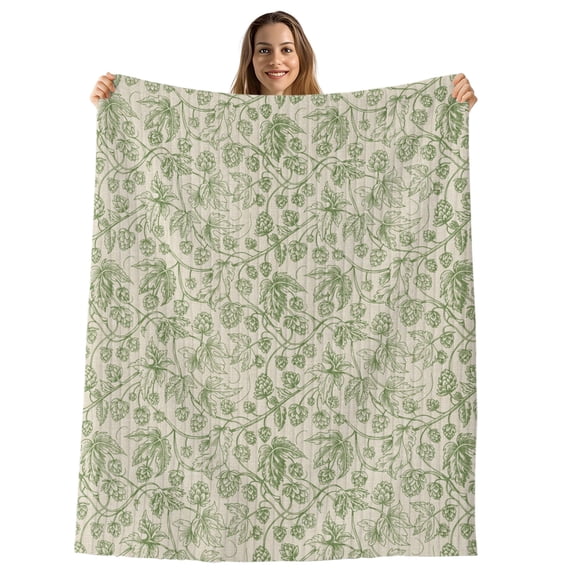 Sage Green Flowers Throw Blanket,Flannel Fleece Blanket with Striped Design for Couch,Rustic Pastoral Botanical Floral Leaf Soft Breathable All Season Plush Blankets for Sofa Office Car Seat 40"x60"