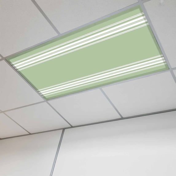 Sage Green Fluorescent Light Covers, Farmhouse Sage Green White Striped Magnetic Light Covers for Ceiling Lights, Fluorescent Ceiling Shade Filters for Classroom Bedroom Office 4x2Ft x 1PCS