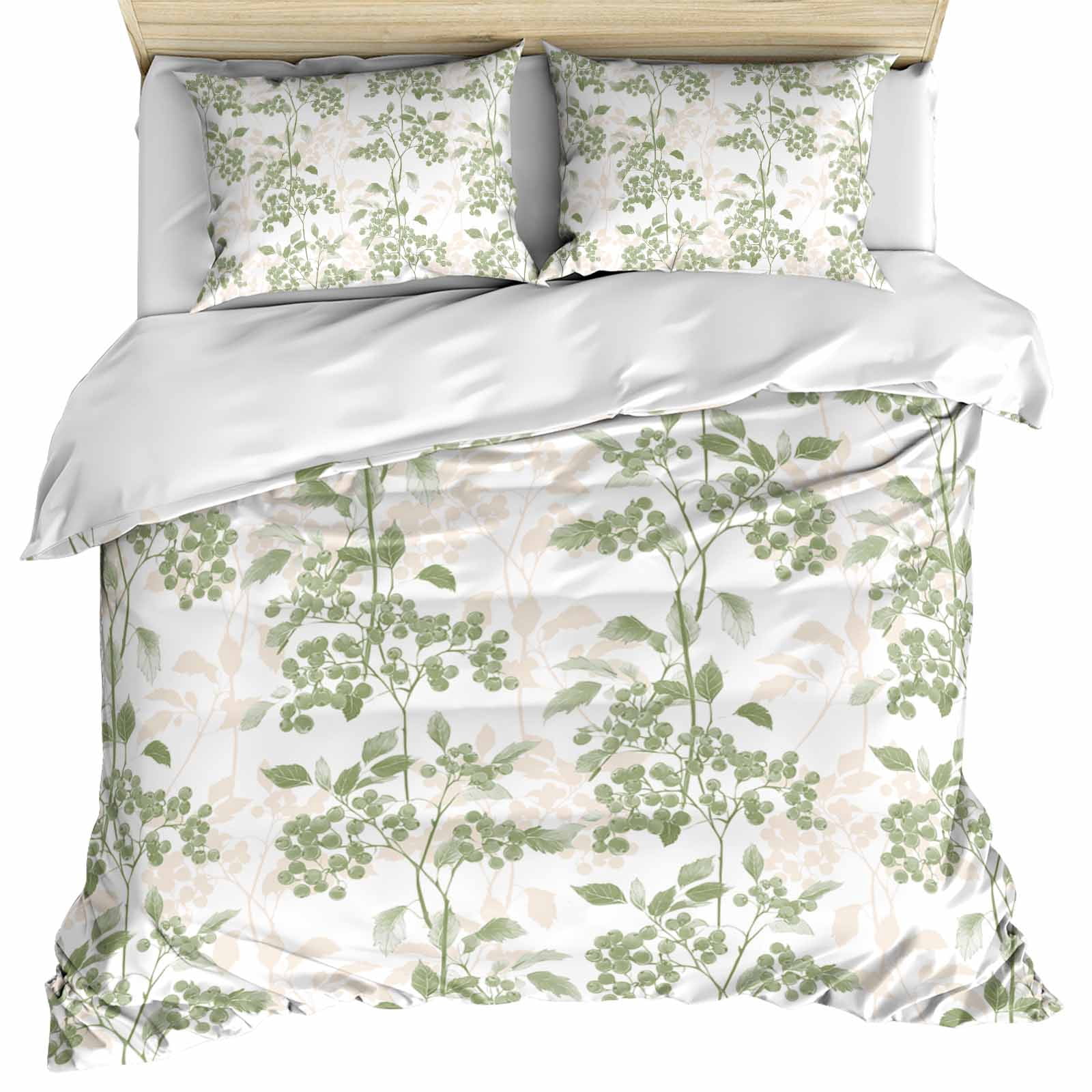 Sage Green Fruit Bedding 3 Piece Duvet Cover Set California King, Vintage Plant Nature Botanical Flower Soft Microfiber Comforter Cover with Zipper Closure & Pillowcases, FadeResistant Quilt Cover