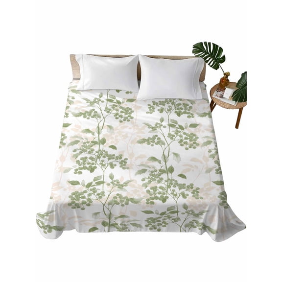 Sage Green Fruit Flat Sheets Only King Size, Soft Breathable Bed Top Sheets for Mattress, Vintage Plant Nature Botanical Flower Luxury Bedding Flat Sheets for Home Hotel Bedroom Bed Protection