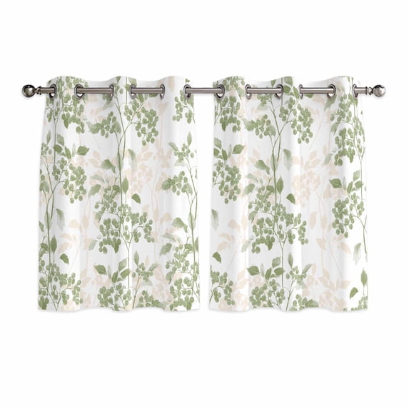 Sage Green Fruit Kitchen Curtains Short 45 Inch Length, Vintage Plant Nature Botanical Flower Grommet Top Bedroom Living Room Curtains, Light Filtering Cafe Curtain Drapes 2 Panels Set 84''x45''