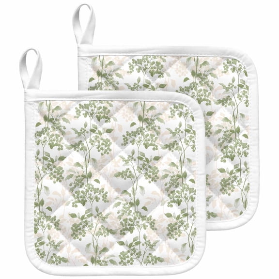 Sage Green Fruit Pot Holders for Kitchen Heatproof Potholder, 2 Pack Vintage Plant Nature Botanical Flower Hot Pads Multipurpose Oven Pads Cloth Potholders Trivet for Cooking and Baking