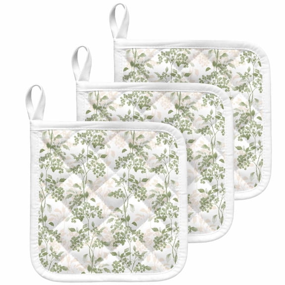 Sage Green Fruit Pot Holders for Kitchen Heatproof Potholder, 3 Pack Vintage Plant Nature Botanical Flower Hot Pads Multipurpose Oven Pads Cloth Potholders Trivet for Cooking Baking