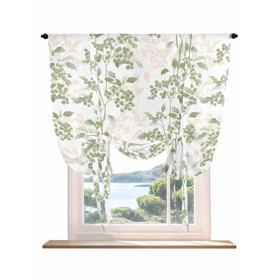 Sage Green Fruit Tie Up Curtains for Windows 63 Inch Length Balloon Curtains Kitchen Adjustable Balloon Window Shade Vintage Plant Nature Botanical Flower Tie Up Bathroom Curtain Window 52"x63"