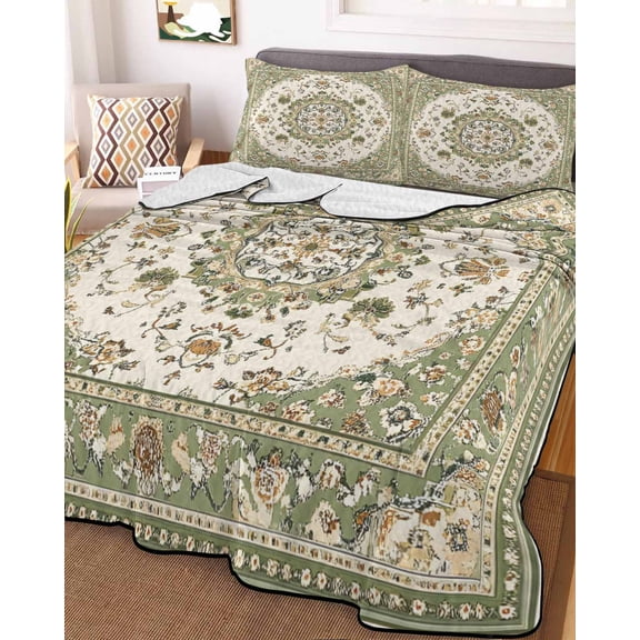 Sage Green Full Size Down Alternative Comforter, Lightweight Comforter Quilt Bedding Set with Pillow Shams Southwest Tribal Antique Boho-Chic Country All Seasons Bed Comforter Duvet Insert 78"x90"