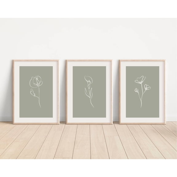 Sage Green Gallery Wall Set / Sage Green Print Set, Set Of 3 Minimalist Botanical, Sage Green, Modern Wall Decor Set 3 Prints, Poster Only