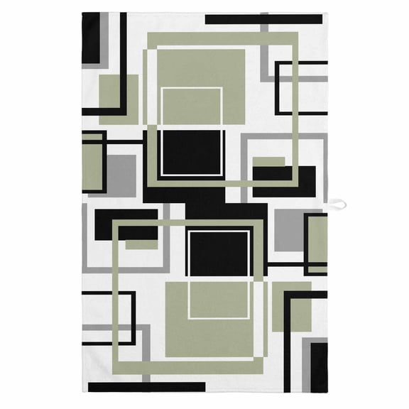 Sage Green Geometric 1 Pack Kitchen Towel, Water Absorbent Dish Towel, Black Gray Abstract Striped Art Decorative Hand Towels - Quick Drying Cloth for Cooking Baking, 18x28 Inch