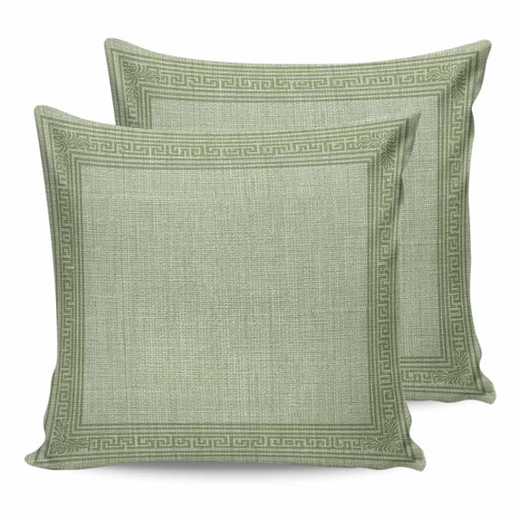 Sage Green Geometric 14x14 Pillow Covers Set of 2, Green Greek Key Design Burlap Modern Art Throw Pillow Covers Decorative Couch Cushion Case, Microfiber Square Pillowcases for Bedroom Living Room