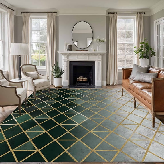 Sage Green Geometric Area Rugs 5'x7', Washable Small Throw Rugs for Laundry Room Playroom, Modern Abstract Gradient Marble Indoor Outdoor Rug Non-Slip Low Pile Carpet Runner Reversible Floor Mats