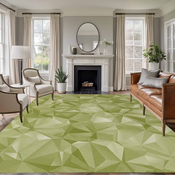 Sage Green Geometric Area Rugs 8'x10', Washable Small Throw Rugs for Living Room Patio, Modern Stereotypic Abstract Art Indoor Outdoor Rug Non-Slip Low Pile Carpet Runner Reversible Floor Mats