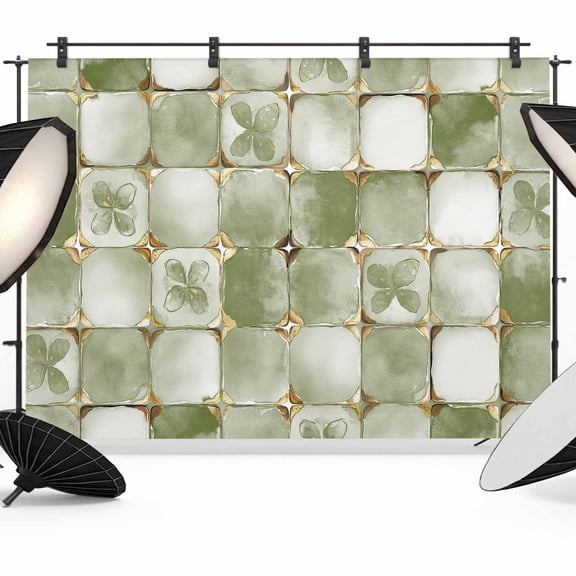 Sage Green Geometric Backdrop for Photoshoot,Photography Photo Studio Background Wall Backdrop,Modern Abstract Art Botanical Back Drop Banner Panel for Portraits Wedding Party Live Streaming 7x5Ft