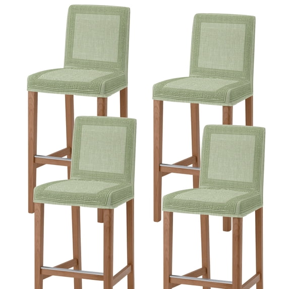 Sage Green Geometric Bar Stool Cover Set of 4, Green Greek Key Design Burlap Modern Art Stretch Bar Chair Cover, Removable Washable Pub Counter Stool Chair Slipcover for Kitchen Dining Room Pub Cafe