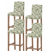 Sage Green Geometric Bar Stool Covers Set of 4, Modern Abstract Art Botanical Stretch Washable Bar Chair Covers with Backs, Removable Pub Counter Height Chair Cover for Kitchen Dining Room Cafe