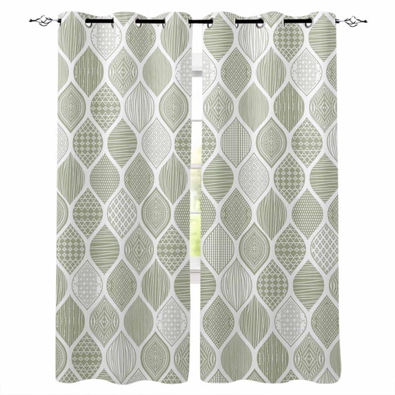 Sage Green Geometric Blackout Curtains for Bedroom/Living Room, Thermal Insulated Kitchen Curtains, Moroccan Chic Abstract Plaid Art Grommet Darkening Window Treatment Drapes 42"x63"x2