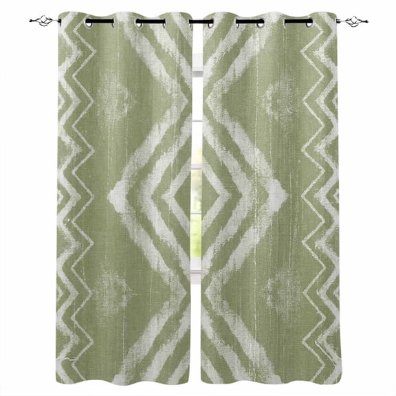 Sage Green Geometric Blackout Curtains for Bedroom, Watercolor Tie-dye Tribal Painting Art Thermal Insulated Kitchen Drapes with Grommets, Light Blocking Window Treatment, 2 Panels 42" x 45"