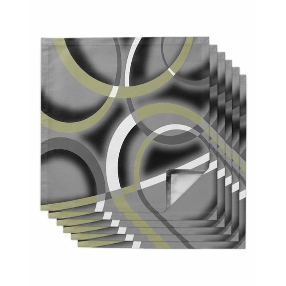Sage Green Geometric Cloth Napkins Set of 6 Reusable Dinner Napkins, Grey Retro Abstract Striped Art Cocktail Napkin Washable Table Napkins for Wedding/Holiday Party/Baby Shower 20"x20"