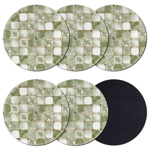 Sage Green Geometric Coasters Set of 6, Modern Abstract Art Botanical Absorbent Coasters for Drinks, Coaster for Bar Office Dining Coffee Table Accessories Decor, Non Slip Round Desk Coaster