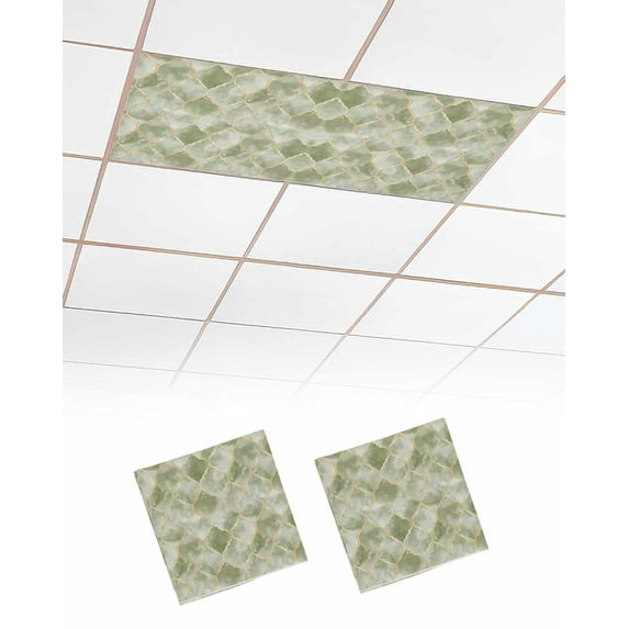 Sage Green Geometric Fluorescent Light Covers for Ceiling Lights 4x2 feet,2 Pack Magnetic Light Filters for Classroom,Modern Morocco Abstract Art Fluorescent Light Shade Panel for Office School Drop