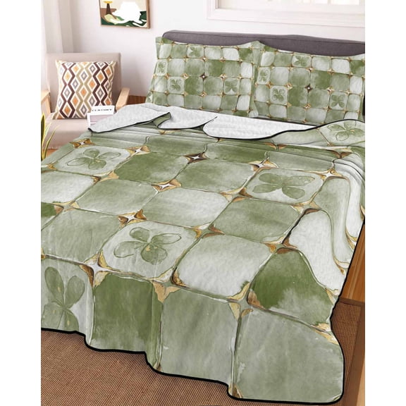 Sage Green Geometric Full Size Down Alternative Comforter, Lightweight Comforter Quilt Bedding Set with Pillow Shams Modern Abstract Art Botanical All Seasons Bed Comforter Duvet Insert 78"x90"
