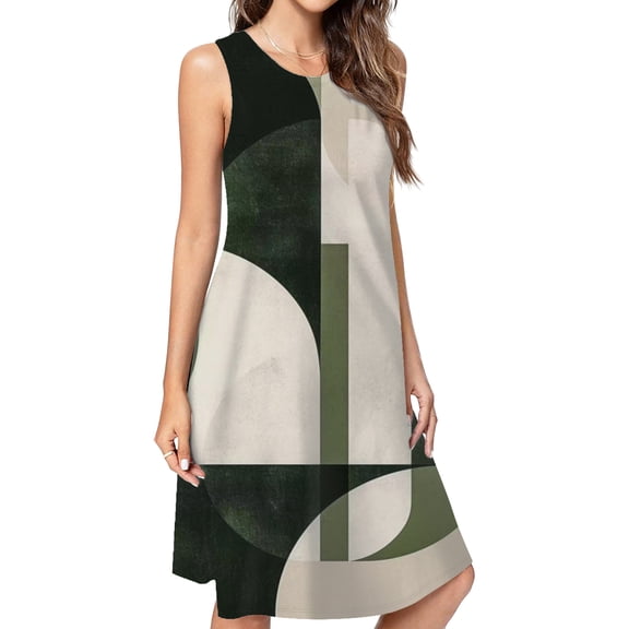Sage Green Geometric Green Modern Abstract Dress Elegant Party Dresses Evening Dresses Women Dress Sleeveless Dress Ladies Dresses