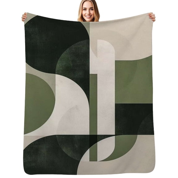 Sage Green Geometric Green Modern Abstract Flannel Blanket Warm Soft Bedding Throws Winter Camping Chair Sofa Bed