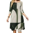 thumbnail image 1 of Sage Green Geometric Green Modern Abstract Women's 3/4 Sleeve Dresses Elegant A-Line Midi Dress Flare Summer Casual Sundress, 1 of 9