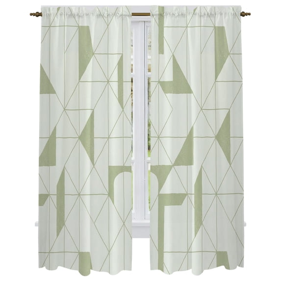 Sage Green Geometric Kitchen Curtain for Berdoom Living Room Cafe 72 Inch Length, Modern Abstract Art Aesthetics Tiers Curtains Light Filtering Drapes Rod Pocket Window Treatment 2 Panels 52"Wx72"L