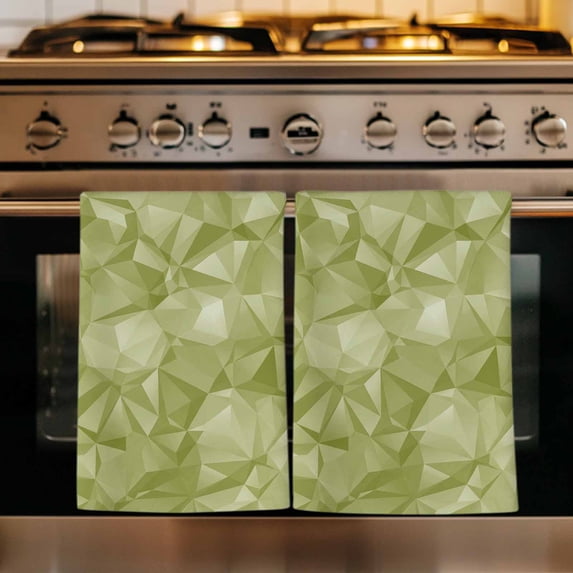 Sage Green Geometric Kitchen Towels Set of 1, Modern Stereotypic Abstract Art Absorbent Dish Towels for Kitchen, Microfiber Hand Towel, Quick Drying Tea Towel for Cleaning Decorative Dishcloths