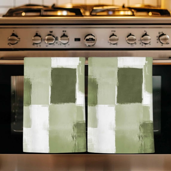 Sage Green Geometric Kitchen Towels Set of 4, Watercolor Ombre Modern Abstract Art Absorbent Dish Towels for Kitchen, Microfiber Hand Towel, Quick Drying Tea Towel for Cleaning Decorative Dishcloths