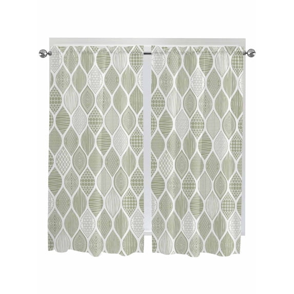 Sage Green Geometric Living Room Curtains 2 Panel, Moroccan Chic Abstract Plaid Art Cafe Window Treatment, Extra Long Farmhouse Bedroom Bathroom Kitchen Curtains Drapes 104"x72"