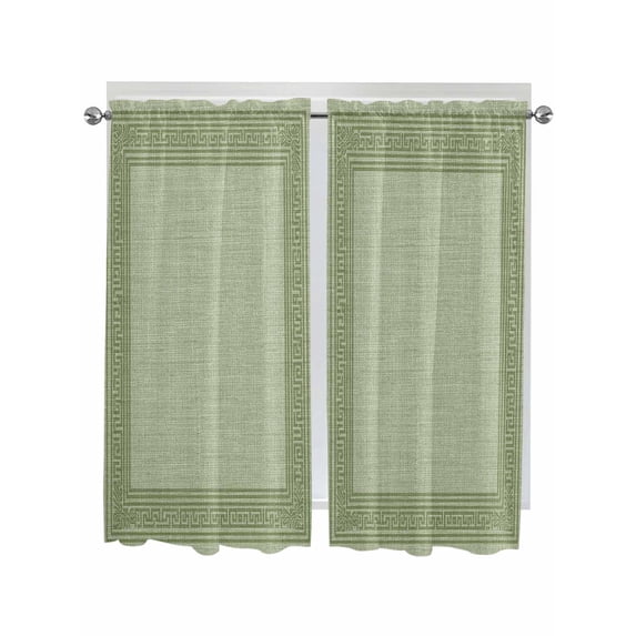 Sage Green Geometric Living Room Curtains 72 Inches length, Green Greek Key Design Burlap Modern Art Window Treatment Curtain Drapes, Light Filtering Drapes for Bedroom, 52"x72", 2 Panels