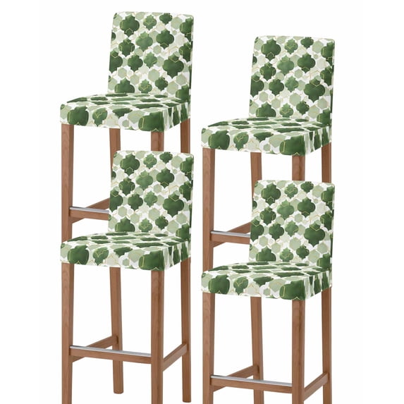 Sage Green Geometric Moroccan Bar Stool Covers Set of 4, Abstract Art Ombre Modern Stretch Washable Bar Chair Covers with Backs, Removable Pub Counter Height Chair Cover for Kitchen Dining Room Cafe
