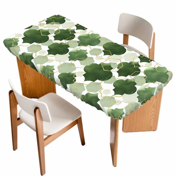 Sage Green Geometric Moroccan Table Cloths for 5 Foot Rectangle Tables, Abstract Art Ombre Modern Patio Waterproof Elastic Fitted Tablecloths, Washable Rectangular Table Cover for Camping