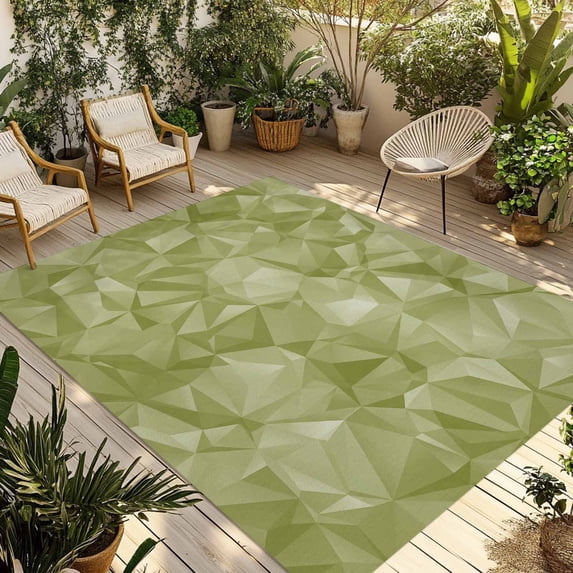 Sage Green Geometric Outdoor Rug for Patio/Deck/Porch, Non-Slip Large Area Rug 6 x 9 Ft, Modern Stereotypic Abstract Art Indoor Outdoor Rugs Washable Area Rugs, Reversible Camping Rug Carpet Runner