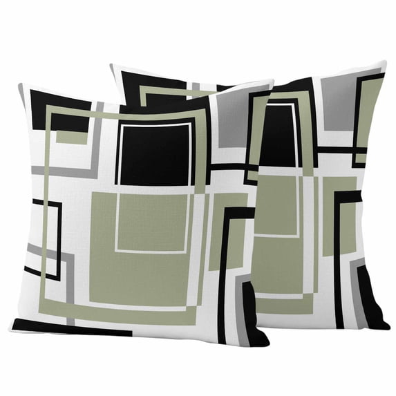 Sage Green Geometric Outdoor Waterproof Pillow Covers, Black Gray Abstract Striped Art Decorative Square Throw Pillowcase Sofa Cushion Sham for Patio/Couch/Chair, 18"x18" 2 Pack