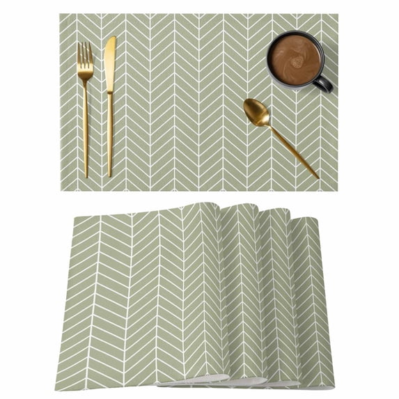 Sage Green Geometric Placemats Set of 4, Minimalism Solid Color Striped Lines Placemats for Dining Table, Place Mats for Kitchen Tabletop, Waterproof Wipeable Dining Table Mats Set