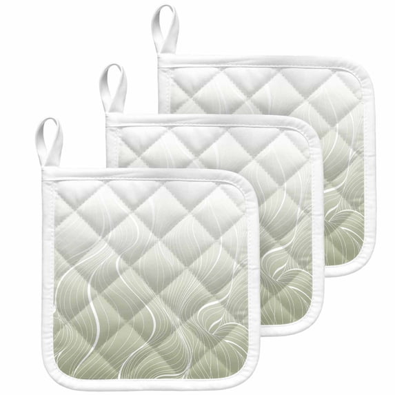 Sage Green Geometric Pot Holders for Kitchen Heatproof Potholder, 3 Pack Modern White Stripe Distortion Art Hot Pads Multipurpose Oven Pads Cloth Potholders Trivet for Cooking Baking