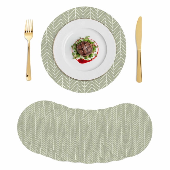 Sage Green Geometric Round 13 Inch Placemats Set of 8, Minimalism Solid Color Striped Lines HeatResistant Non Slip Place Mats for Dining Table, Wipeable Braided Kitchen Table Mats for Housewarming
