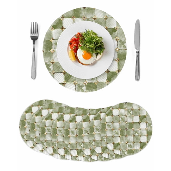 Sage Green Geometric Round 13 Inch Placemats Set of 8, Modern Abstract Art Botanical HeatResistant Non Slip Place Mats for Dining Table, Wipeable Braided Kitchen Table Mats for Housewarming