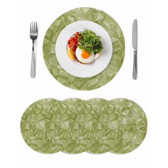 Sage Green Geometric Round 15 Inch Placemats Set of 4, Modern Stereotypic Abstract Art HeatResistant Non Slip Place Mats for Dining Table, Wipeable Braided Kitchen Table Mats for Housewarming