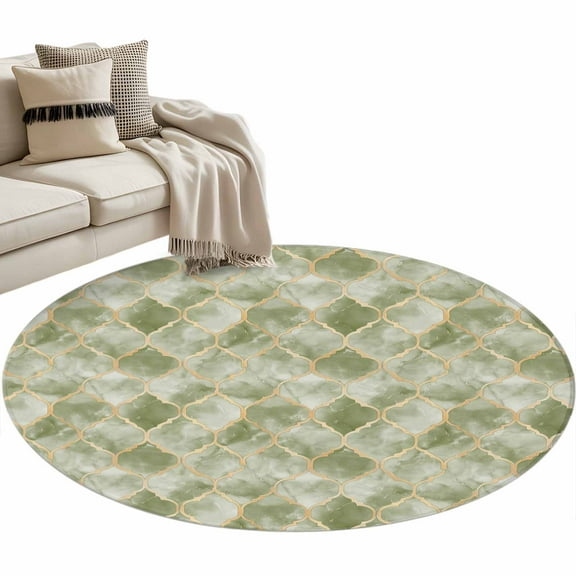 Sage Green Geometric Round Area Rug 3 FT, Small Kitchen Bathroom Mat, Modern Morocco Abstract Art Washable Indoor Outdoor Throw Runner Carpet Non-Shedding Doormat for Table Shower Sofa Entryway
