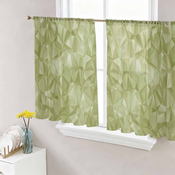 Sage Green Geometric Sheer Curtains 45 Inch Length 2 Panels Set Window Treatments, Modern Stereotypic Abstract Art Rod Pocket Semi Curtains for Living Room/Bedroom/Kitchen Décor, 104"W x 45"L